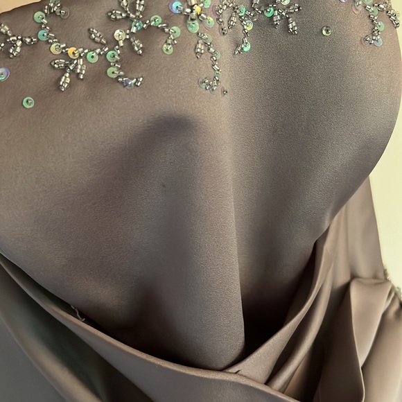 Taupe Strapless Prom Dress - Picture 3 of 9